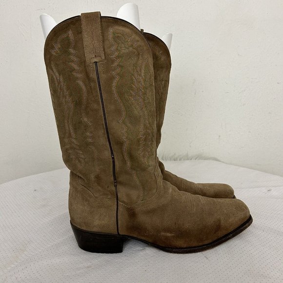Dan Post Men's Western Cowboy Boots Tan Suede Leather Mid-Calf Size 11 EW DP381 - Picture 3 of 10